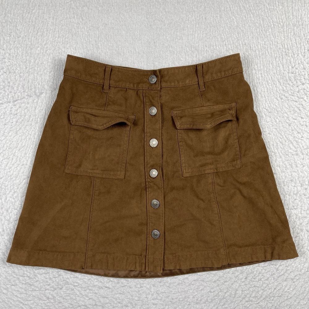 Abercrombie Fitch Mini Skirt Womens Small Brown Vegan Suede Button Front A Line